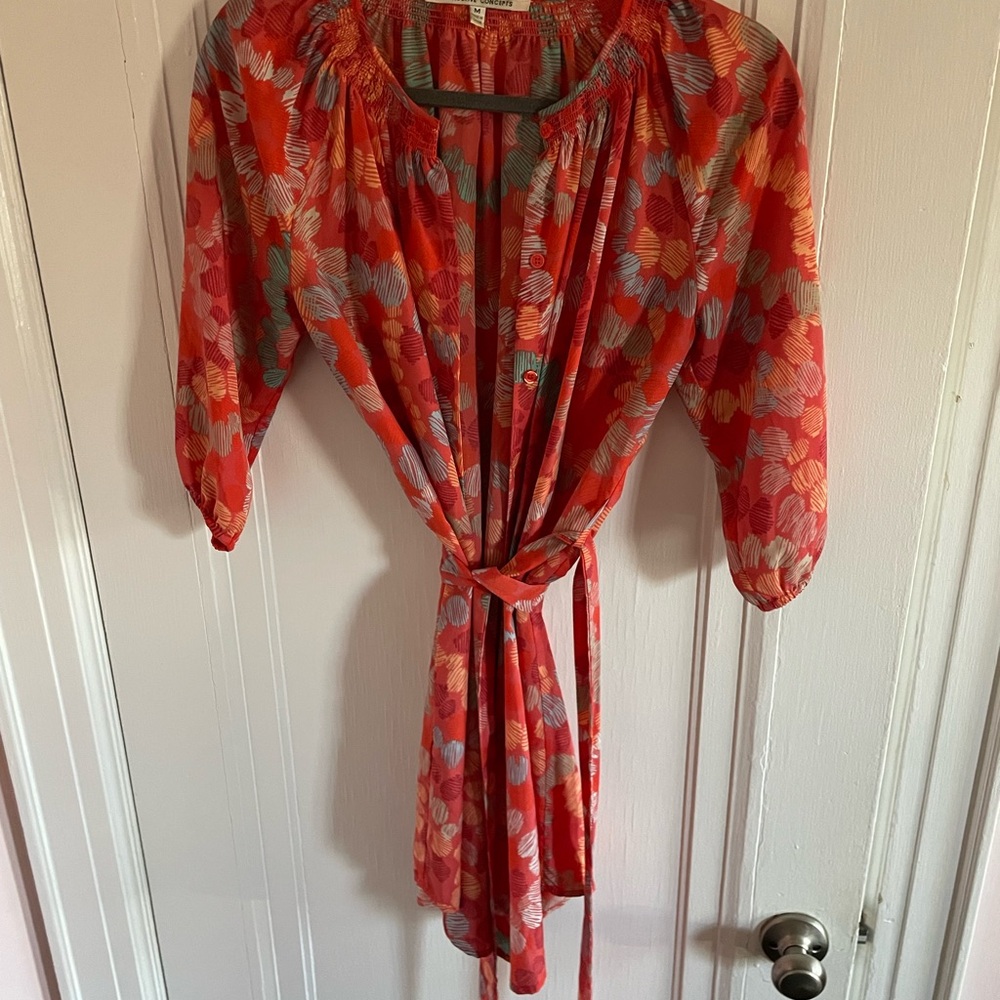 Floral Red Kimono Wrap Dress
